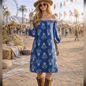 Old Navy Floral Mini Dress Womens Sz XL Off Shoulder, Cottagecore, Boho